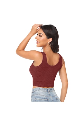 Liona Kadın U Yaka Melanj Bordo Renk Crop Top Bluz Atlet 001