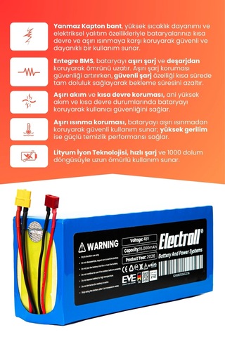 Onvo Mx-01 Uyumlu Batarya Yüksek Kapasite 48v 15.000mah Elektrikli Scooter Bataryası Çok Renkli