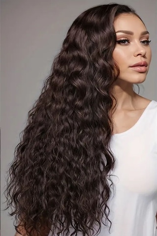 Caş Dekorasyon Isıya Dayanıklı Yıkanabilir Yarımay Saç 4 Kahverengi-dalgalı-60cm-110 Gr+2 Adet Yançıtçıt Kahverengi