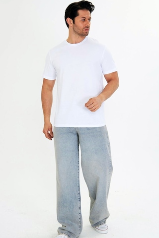 Trendhill Erkek Beyaz Pamuklu Bisiklet Yaka Büyük Beden T-shirt Byz5014b