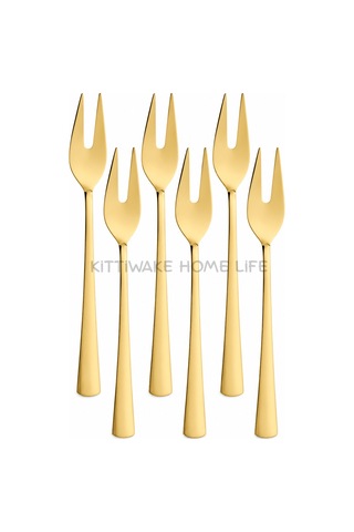 6 Lı Gold Limon Ve Fondü Çatalı 11 Cm Paslanmaz Çelik Mini Servis Çatalı Takımı