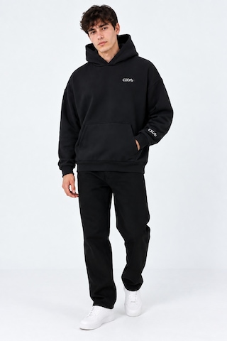 We&me Oversize Geniş Kalıp Baskılı Kapüşonlu Erkek Sweatshirt Siyah