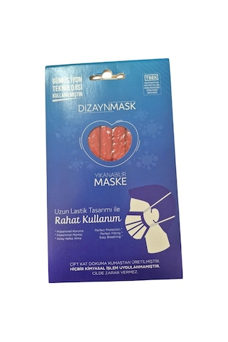 Dizaynmask Gümüş İyonlu Yıkanabilir Maske Kırmızı - L