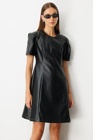 Ekol Kadın Kısa Kollu Deri Elbise 4081 Siyah Siyah