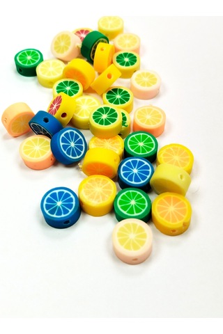 90 Adet 10 Mm Polimer Kil Fimo Boncuk Takı Bileklik + 5 Metre Misina Hediye - Yin Yang - Karışık - Limon