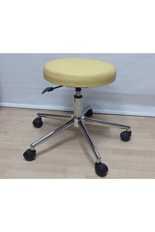 Krom Yıldız Ayaklı Hekim Taburesi Sarı Outdoor Kumaş