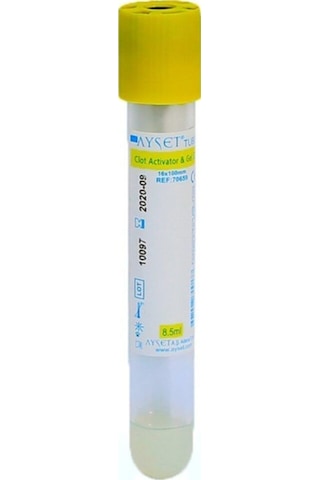 Vakumlu Kan Alma Tüpü Sarı Kapak 8.5 Ml 16x100 Mm 100 Adet