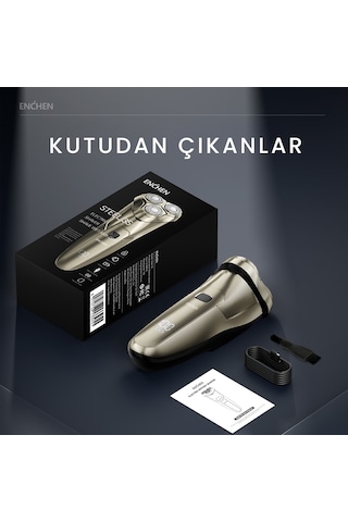 Enchen Steel 3s Gold Çift Yönlü Kavisli Bıçaklı Dijital Ekranlı Suya Dayanıklı Şarjlı Tıraş Makinesi