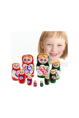 Ahşap Matruşka Bebek Beşli Set Kırmızı