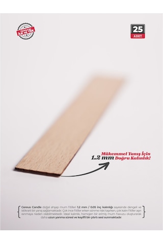 Ahşap Mum Fitili 18 Mm Genişlik Nikel Kaplama Çelik Taban, 3m Köpük Bantlı, 25 Li Set Ahşap