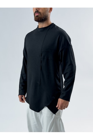 Cocopelli Asimetrik Dikişli Siyah Erkek Sweatshirt Coc3455