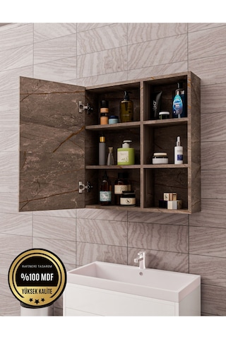 Tek Kapaklı Aynalı Banyo Dolabı Çok Amaçlı Banyo Dolabı Gri