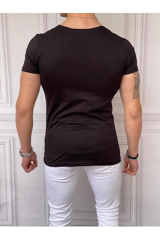 Modefendi Slim Fit Derin Açık Yaka Pamuklu Tshırt Siyah