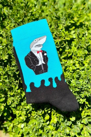 Lousocks Unisex Köpek Balığı Desenli Renkli Soket Çorap Mavi
