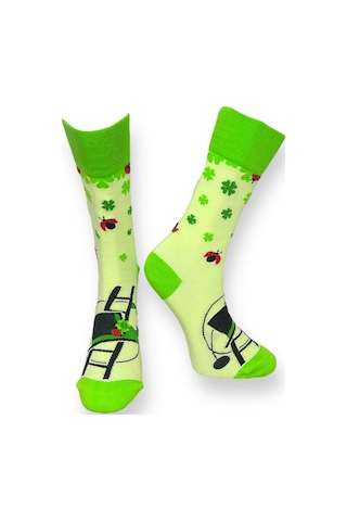 4'lü Unısex Yonca Ve Arı Temalı Esnek Nem Alabilen Pamuklu Spor Soket Çoraplar Çok Renkli