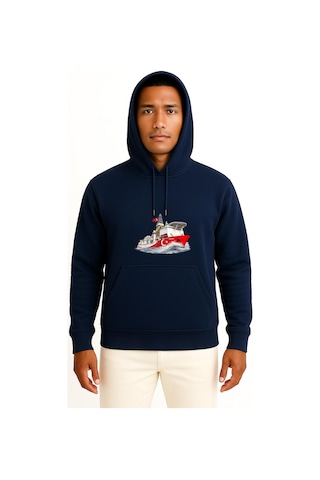 Bahriyeli Collection Kapüşonlu Yavuz Sondaj Gemisi Dalgalar Arası Göğüs Ve Sırt Baskılı Unisex Sweatshirt Lacivert