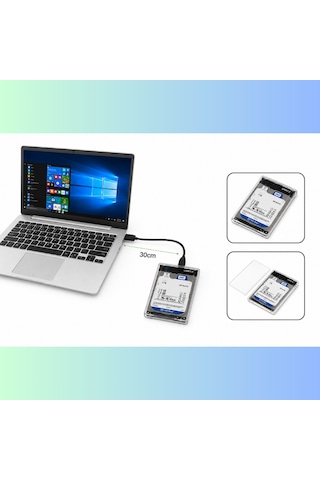 Gabble 2.5" Hdd Ssd Kutusu Usb 3.0/3.1 Sata Harici Disk Kutusu Şeffaf Kasa 5gbps 30cm Kablo