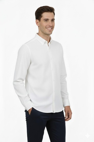 Advante Erkek Spor Slim Fit Uzun Kol Petek Fitilli Gömlek Bgl-st04824 Beyaz