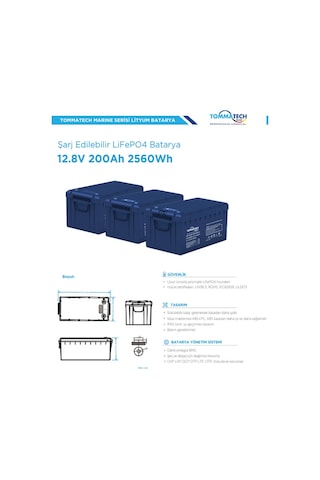 Tommatech Marine 25.6 V 100 Ah Lifepo4 Abs+pc Kasa Lityum Batarya
