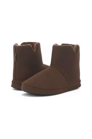 Aur312 Düz Renk İçi Peluşlu Erkek Panduf Ev Botu Ev Ayakkabısı Kahverengi