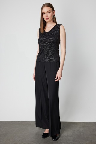 On Kadın Dilim Yaka Simli Bluz 61389 Siyah Siyah