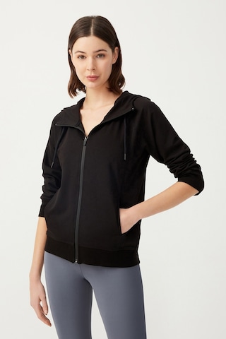 Los Ojos Kadın Siyah Kapüşonlu Fermuarlı Sweatshirt Eşofman Üstü Siyah