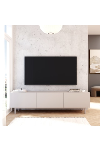 Robinhome Miami Tv Ünitesi Sehpası 3 Kapaklı Ahşap Ayaklı 180cm Kumsal Bej
