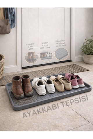 Çok Amaçlı Ayakkabı Tepsisi Dolap İçi Düzenleyici Su Çamur Kir Geçirmez Dayanıklı Organizer 35x70cm Gri