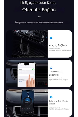 Bluetooth 5.0 Süper Hızlı Aux 3.5 Mm Araç Kiti Son Nesil Teknoloj