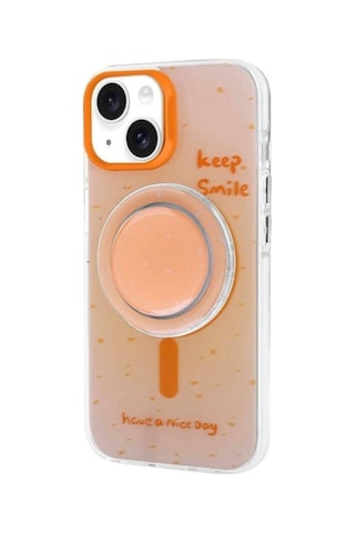 Apple Uyumlu iPhone 14 Kılıf M-safe Şarj Özellikli Tak-çıkar Pop Soketli Zore Tiktok Kapak Turuncu
