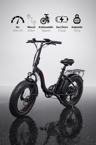 Bike - S Model Elektrikli Katlanılabilir Bisiklet Kırmızı - Siyah