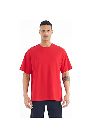 Tommy Life T11er-88193 Erkek Kol Arma Detaylı Basic Oversize T-shirt T11ER-88193-R0766 Kırmızı