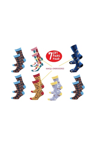 Happy Body Çorap (ART.13384) Unisex 7 Çift Dikişsiz Organik Çok Renkli