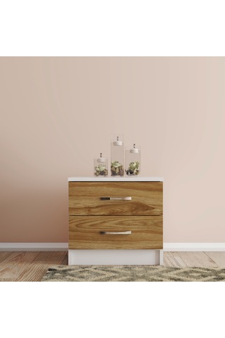 Moxen Mobilya Beyaz-Ceviz 2 Çekmeceli Komodin KMD2002