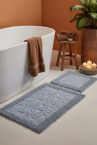 Yaprak Desenli 2 Li Banyo & Klozet Paspas Takımı Gri