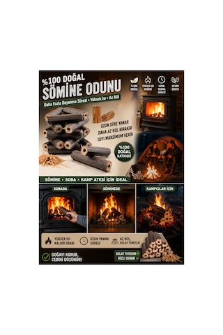 Şömine Odunu Soba Odunu Kamp Odunu 20 Kg Yüksek Isı Çıra Hediyeli