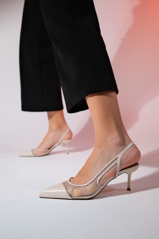 Luvishoes Ravenna Bej Kadın Sivri Burun Arkası Açık İnce Topuklu Ayakkabı Bej