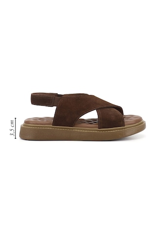 Gönderi(R) Gönderi R Kadın Kahve Süet Çapraz Bantlı Dolgu Taban Hakiki Deri Comfort Sandalet Dyza72745288 Kahverengi