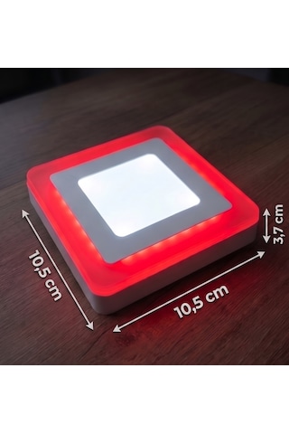 Kare Sıva Üstü Led Spot Armatür 6 Watt Çift Renk Üç Kademe Kırmızı Beyaz Gece Lambası