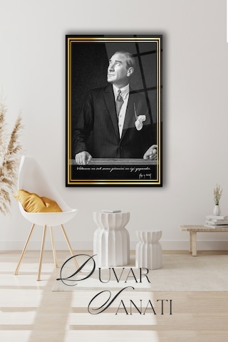 Mustafa Kemal Atatürk Ve Sözleri Cam Tablo Evlika,modern Ev Ofis Salon Duvar Dekoru,hediyelik