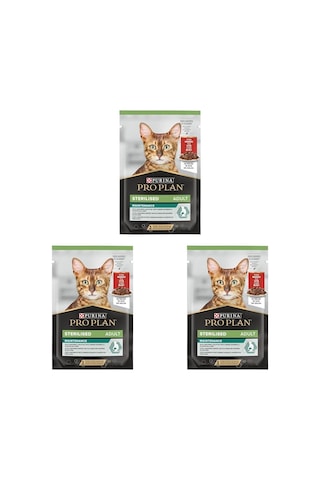 Sterilised Pouch Sığır Etli Kısır Kedi Yaş Maması, 85gr Tekli 3 Paketi