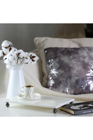 Akayev Mermer Beyaz 30x20 Cm Füme Boncuk Ayak Sunumluk