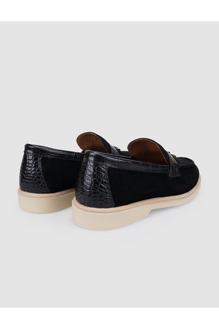 Hakiki Deri Siyah Süet Kadın Loafer Siyah