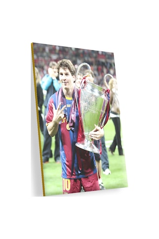 Cakasepetim Barcelona Formalı Messi Ve Şampiyonluk Kupası Ahşap Mdf Tablo