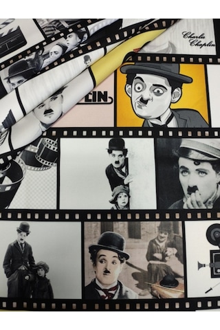 Film Şeridi Içende Charlie Chaplin Desenli Kumaş