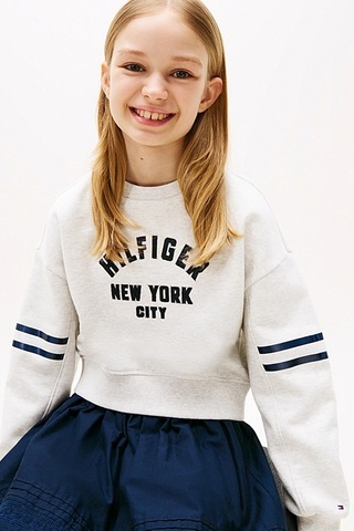 Kız Çocuk Yarasa Kollu Baskılı Sweatshirt - Gri Melanj Grey Heather