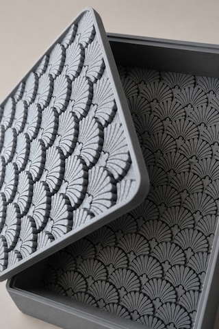 Desenli Kapaklı Dekoratif Kutu Masa Üstü Organizer Takı Aksesuar Saklama Kutusu Pla 20x12.5 Cm Gri