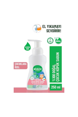 Siveno %100 Doğal Çocuk Köpük Kastil Sabun Zeytinyağlı Yoğun Nemlendirici Arındırıcı Bitkisel Vegan 250 ml
