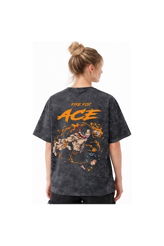 One Piece Fire Fist Ace Portgas D. Ace Anime Baskılı Unisex Overs Siyah