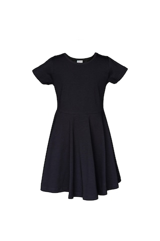 Lovetti Siyah Kız Çocuk Düz Basic Kısa Kol Elbise 9560S001 Siyah